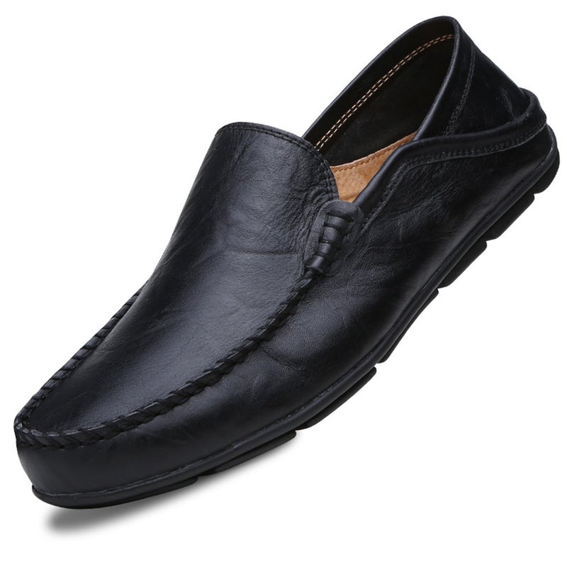 Go Tour Men's Premium Genuine Leather Casual Slip On Loafers Breathable Driving Shoes Fashion Slipper Black 10/45 - Image 1